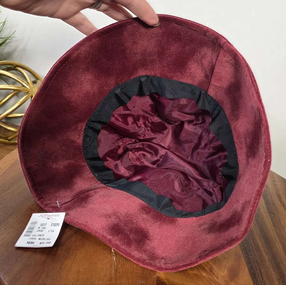 Vintage JCPenney Women’s Embroidered Burgundy Bucket Hat One Size Boho Cottage - Picture 12 of 15